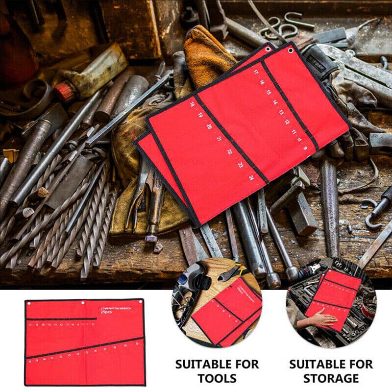 25 Pocket Canvas Spanner Wrench Storage Bag Tool Roll Up Organizer Pouch Case.
