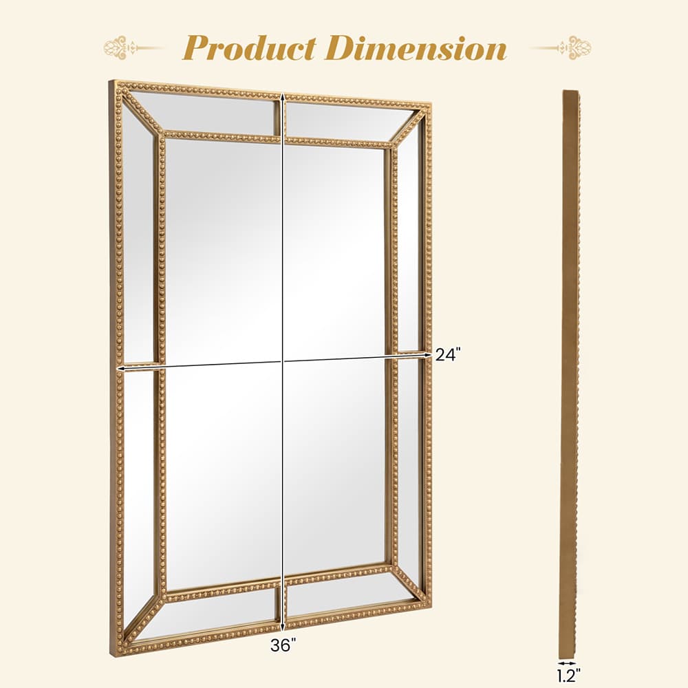 Gold Wall Mirror With Beaded Frame For Various Scenarios, Such As Living Rooms, Entryways, Etc