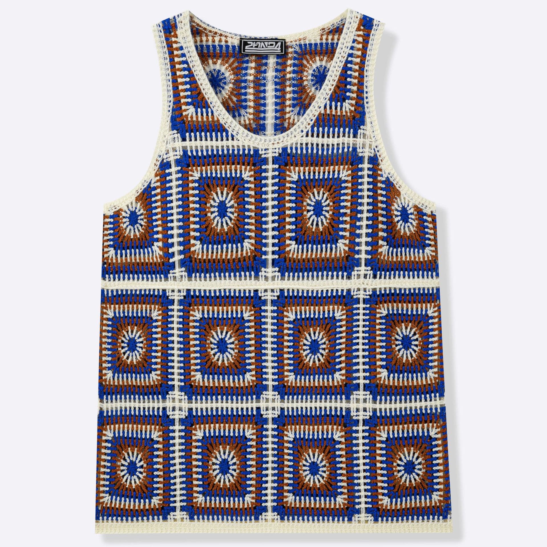 Men's Bohemian Color-block Crochet Vest, Vintage Check Sleeveless Knit Waistcoat, Cross-border Men's Apparel