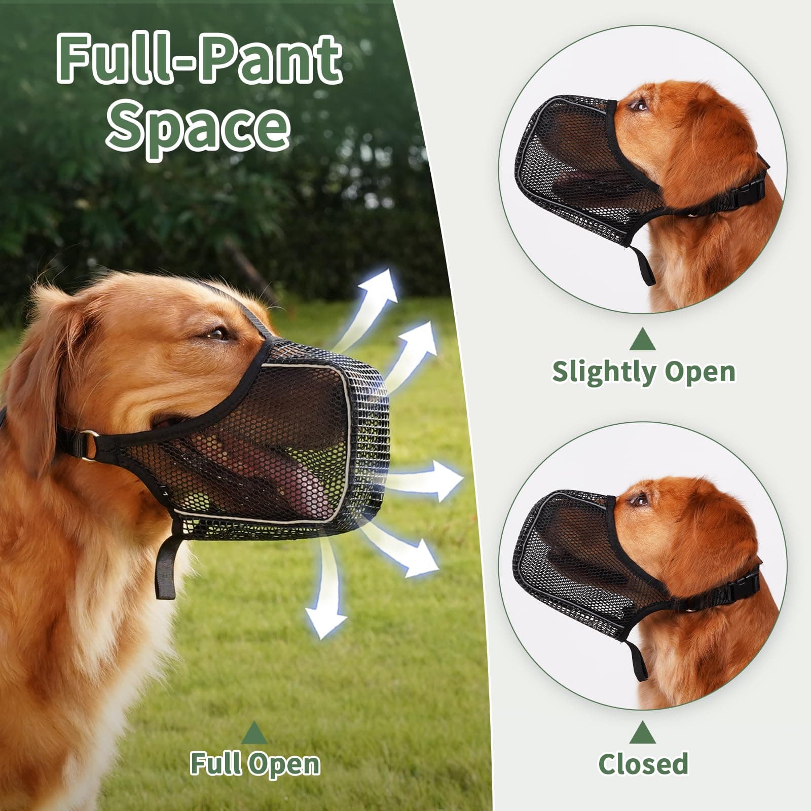 Mesh Dog Muzzle With Panting Room For Large Medium Dogs Anti Scavenging Chewing Eating, Soft, Reflective Strips For Nighttime Walks, Grooming Training Use, Allows To Drink