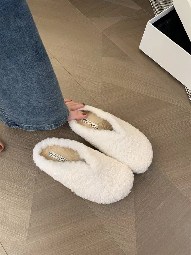 Furry Home Cotton Shoes Women, 2026 Spring Retro Suede Platform Fleece-Lined Warm Slip-on Closed Toe Lazy Shoes