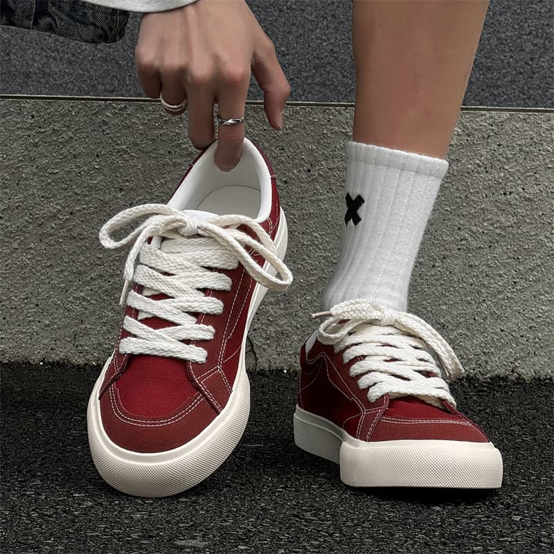 Men's Canvas Shoes, Versatile Classic Trendy Sneakers, Korean Style Lace-Up Flat Casual Skate Shoes For Students