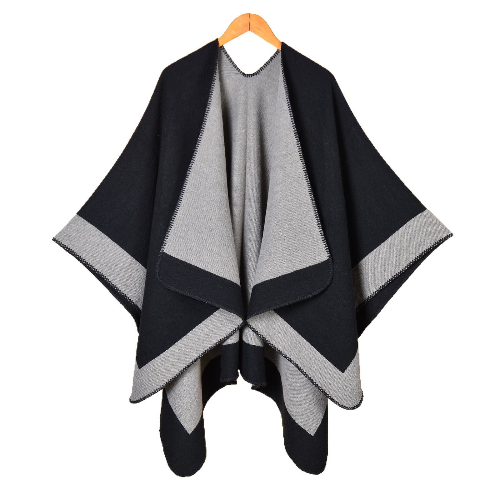 Women's Autumn Winter Warm Scarf Shawl, Minimalist Reversible Jacquard Thick Warm Outerwear Poncho