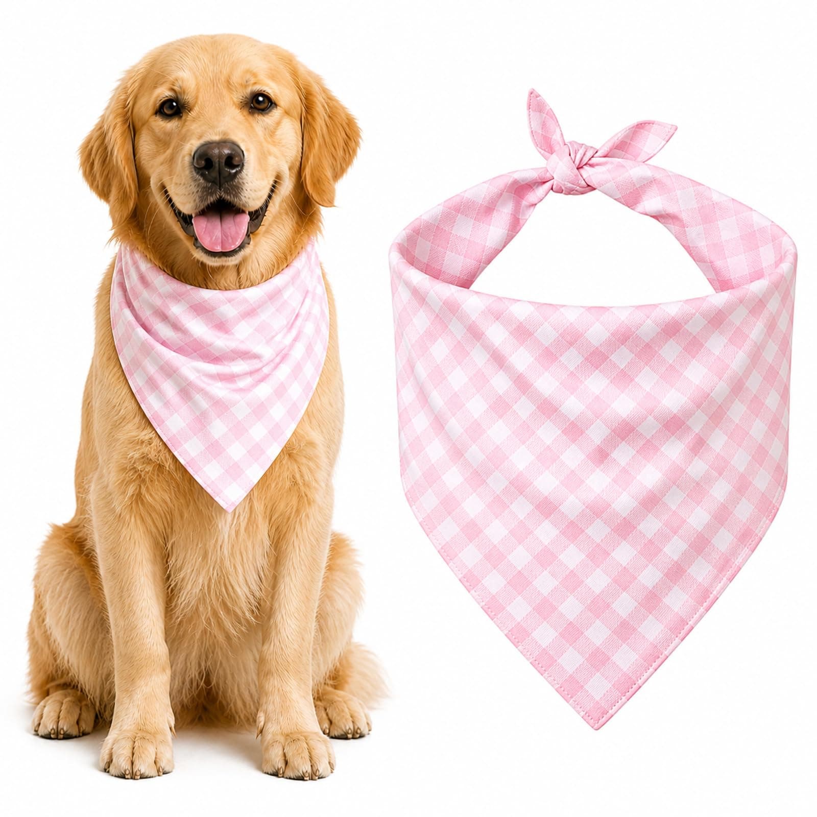 Blue & White Plaid Dog Bandana 1 Pack, Soft Cotton Blend Square Pet Scarf For Medium Dogs, Lightweight Breathable Kerchief, Fits Neck Up To 18 Inches