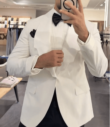 Men White Peak Lapel Tuxedo Blazer