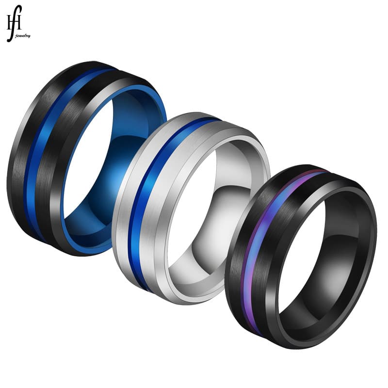 8mm Stainless Steel Brushed Groove Band Ring Unisex