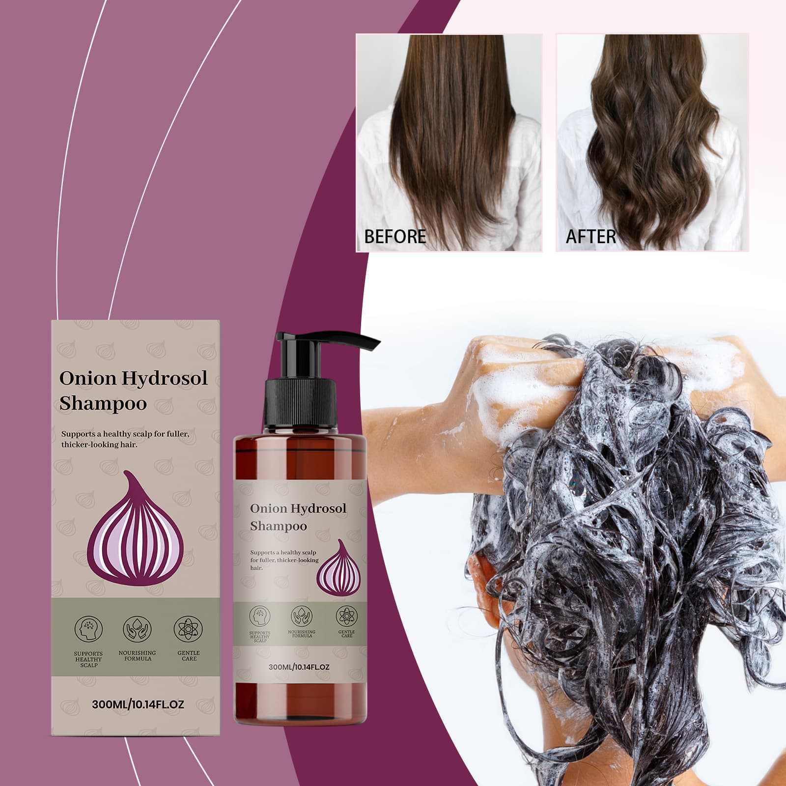 Onion Nourishing And Smooth Shampoo 300ml-box, Daily Gentle Cleaning, Hair Smoothing, Lightweight, Refreshing, Fluffy Hair Care Shampoo
