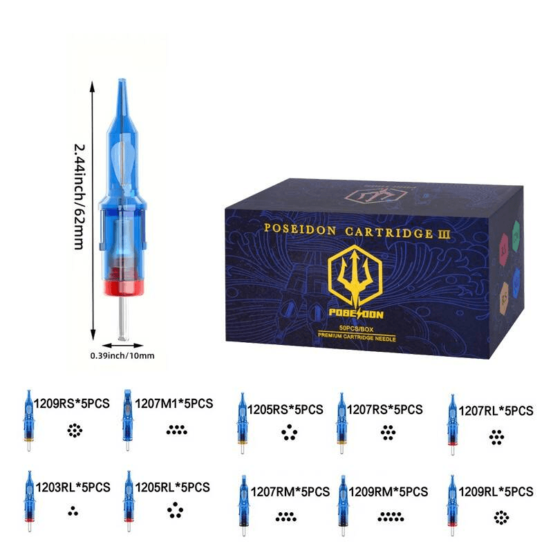Tattoo Cartridge Needles 50pcs Professional Mixed Sizes Kit