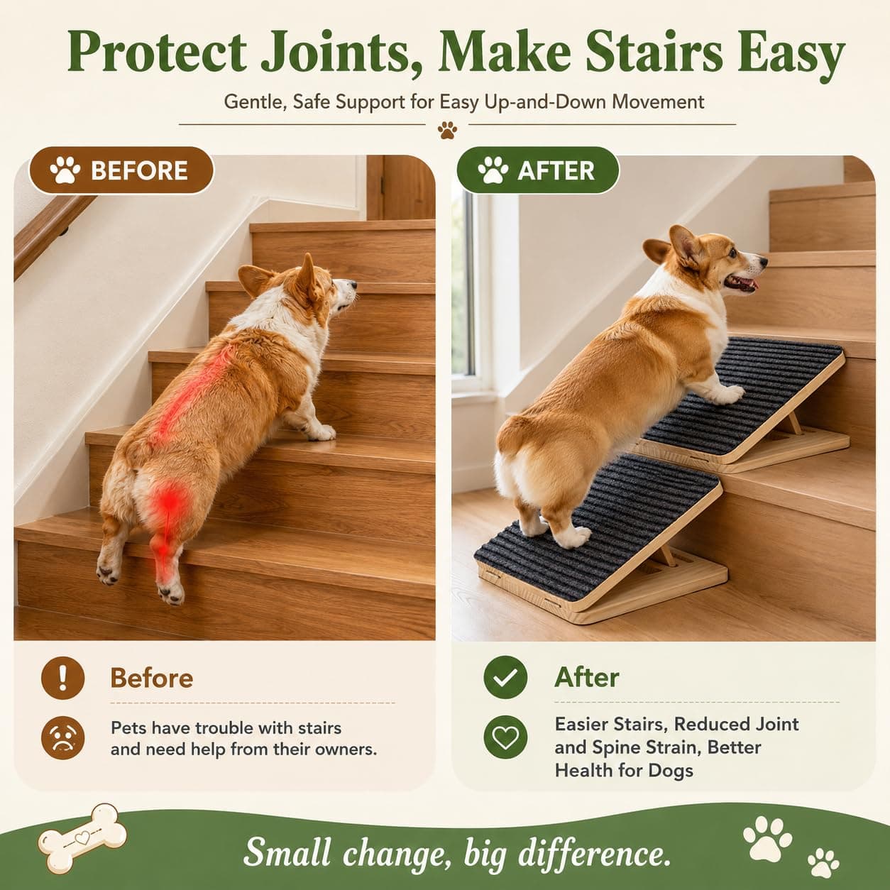 Dog Ramp For Stairs, Foldable Stair Wedges Assist For Small Dogs, 1 Pack Dog Door Ramp Adjustable Stair Ramp For Dogs Solid Wood Pet Steps For Elderly Dog, Senior, Short-Legged And Injured Pets