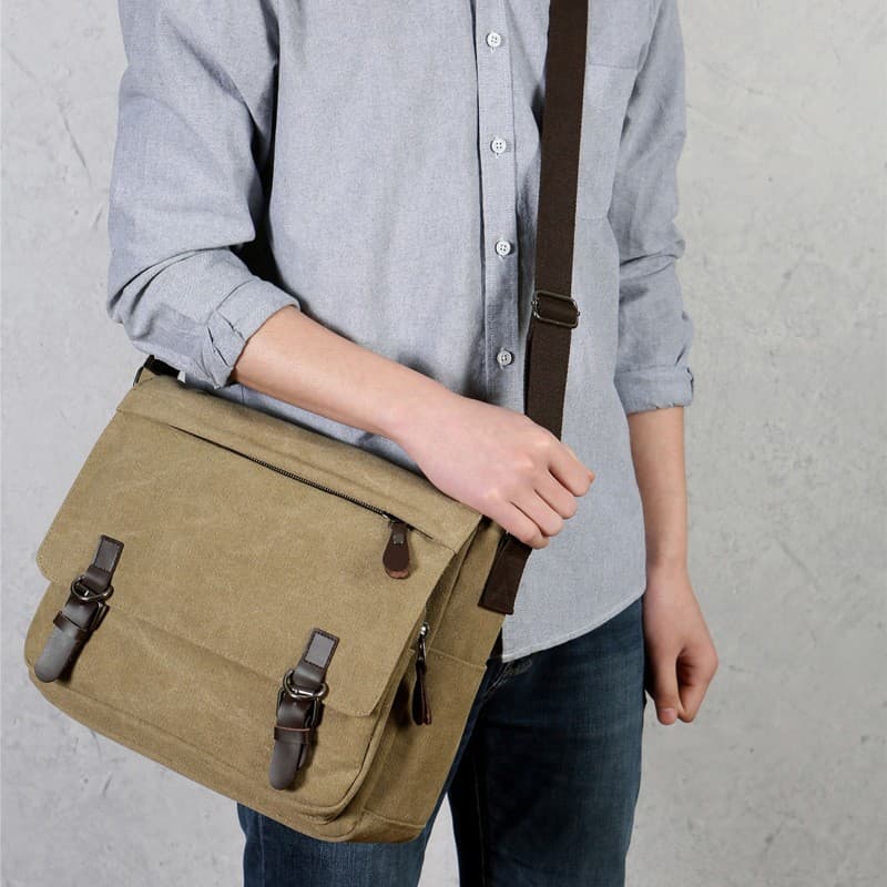 Men Canvas Leather Bag Messenger Satchel Military Travel Cross Body Shoulder Bag