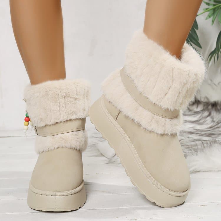 2025 New Fleece Lined Women's Snow Boots, Slip-on Pull-on High Heel Korean Style Hidden Wedge Winter Boots