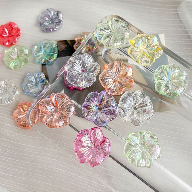 Iridescent AB Plated 5-Petal Acrylic Flower Bases, Chunky Translucent Blossom Charms For DIY Hanfu Hairpins & Jewelry Making.