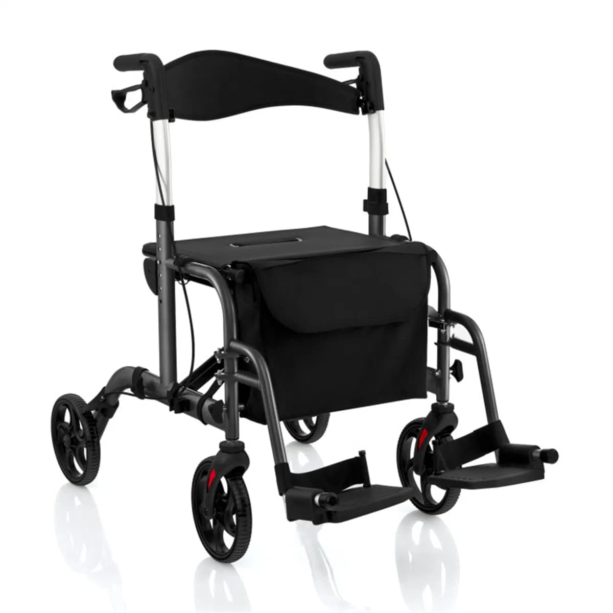 Foldable Rollator Walker with 8" Wheels Handbrake Storage Bag Cane Holder for Seniors & Rehabilitation Black