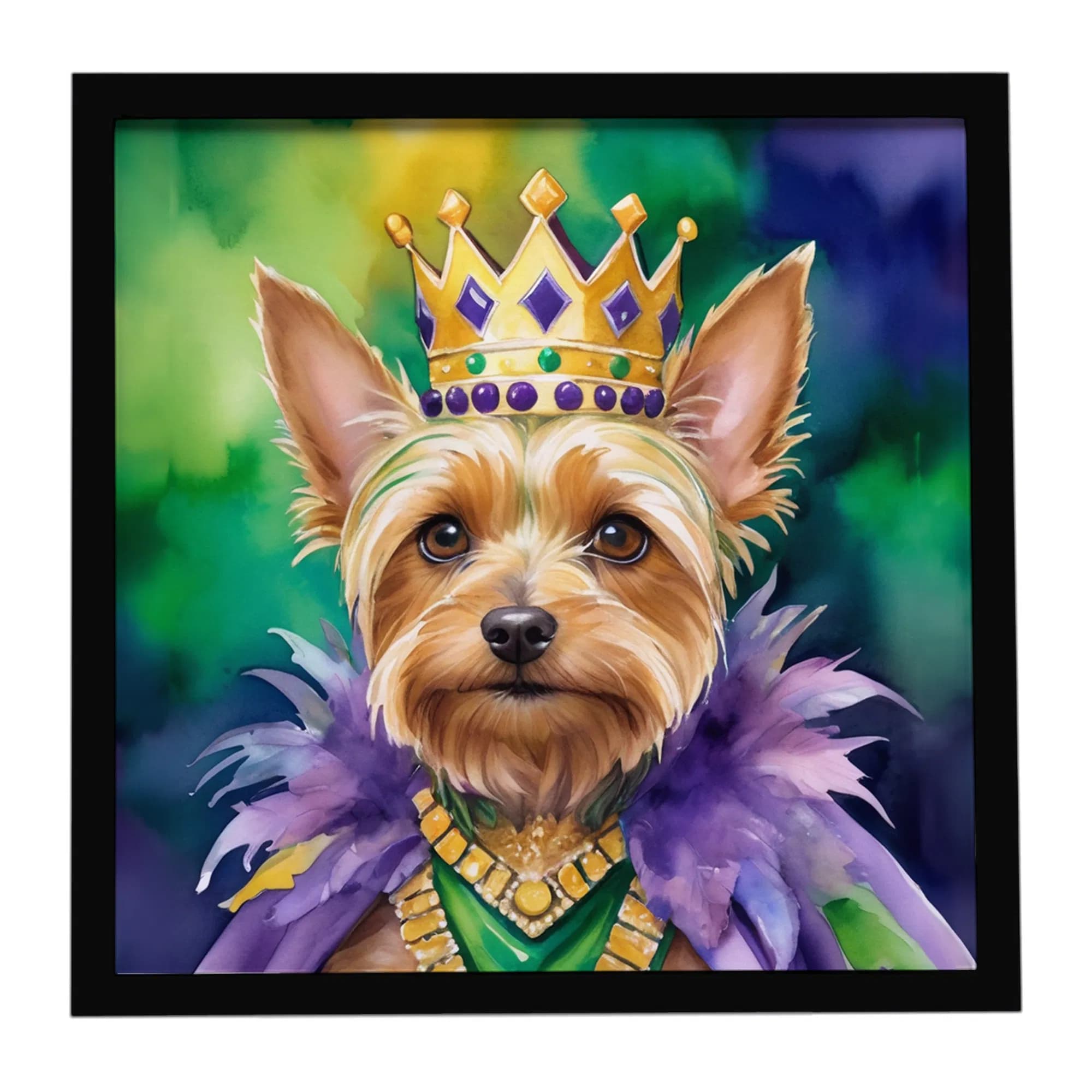 Silky Terrier King of Mardi Gras Framed Metal Print Bathroom, Kitchen, Office, Home Decor Wall Art Ready to Hang, Square, 8X8