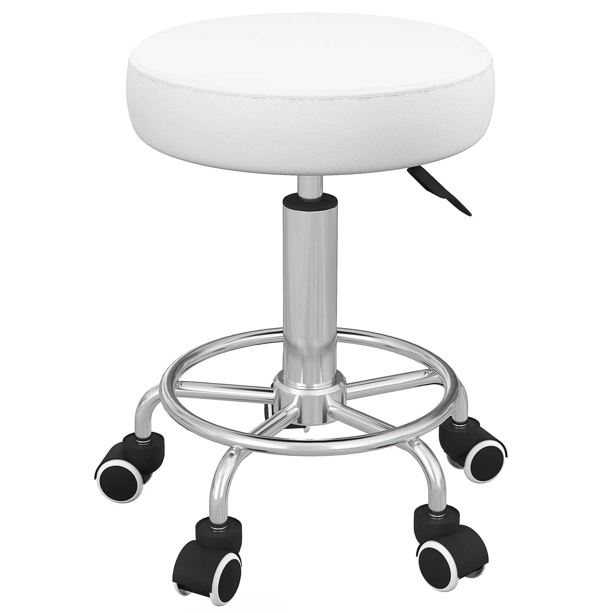 Vinsetto Salon Stool with Adjustable Height, PU Leather Barber Rolling Massage Tattoo Chair for Bar Beauty SPA, White