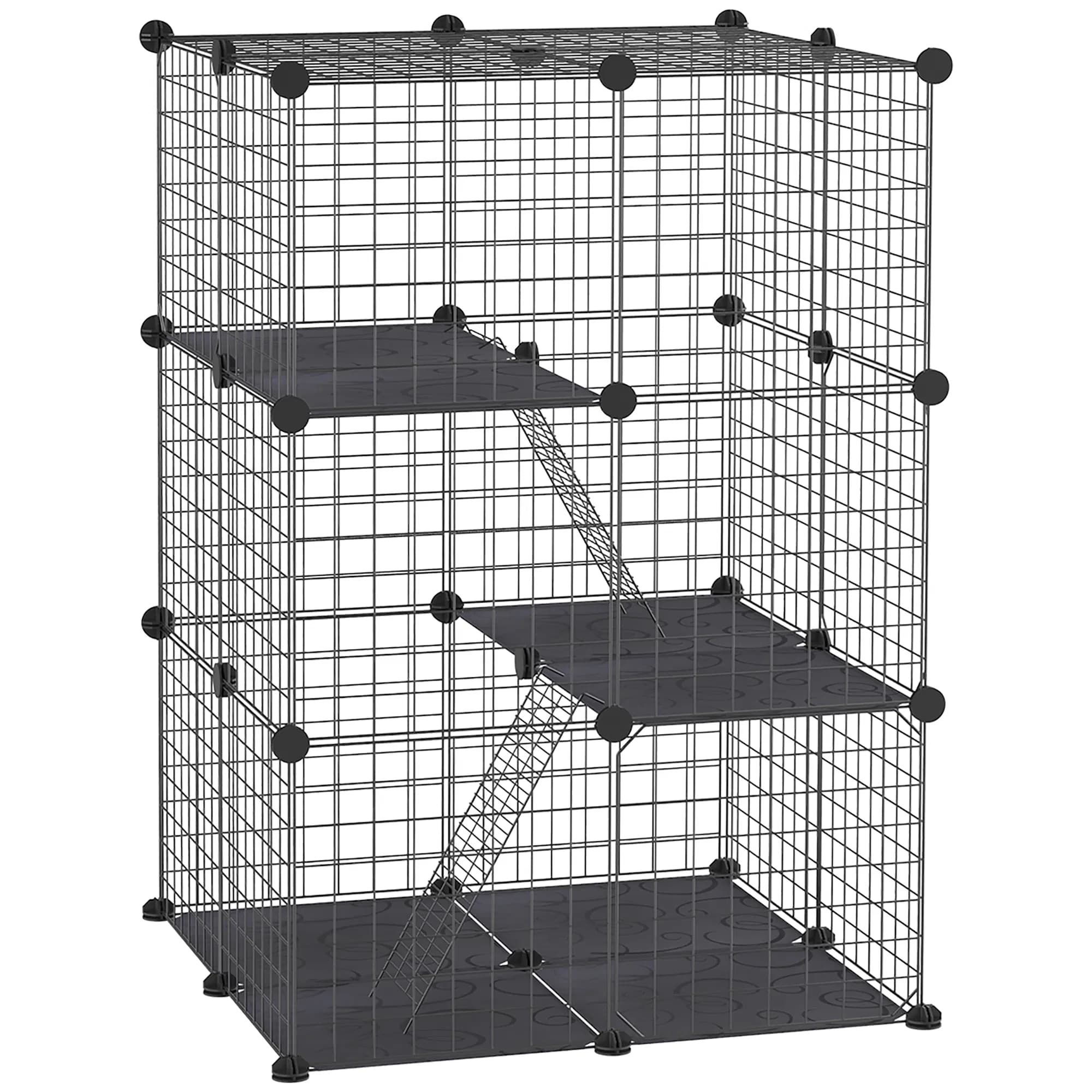 39 Pcs Small Animal Cage Bunny Hutch Portable Metal Wire with Ramps for Kitten Chinchilla, Black