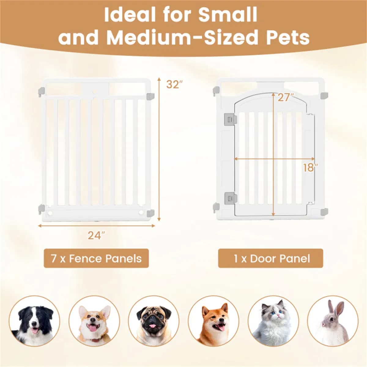 8-Panel HDPE Pet Fence (White) - Multiple Configurations (Octagon/Square/House), 50"x50"x32" Square Size, Lockable Door