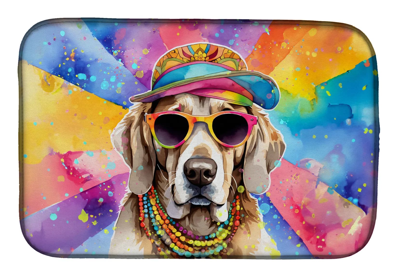 Weimaraner Hippie Dawg Dish Drying Mat Absorbent Dish Drying Mat Pad for Kitchen Counter Dish Drainer Mat for Countertop, 14 x 21", Multicolor