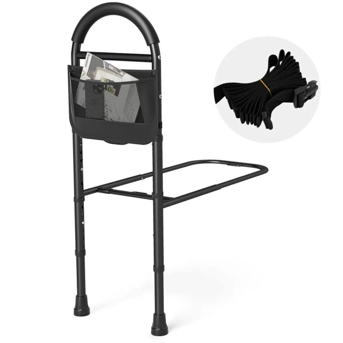 Height Adjustable Bedside Safety Rail, Tool-Free Assembly Bed Assist Bar with Anti-Slip Legs for Elderly Adults
