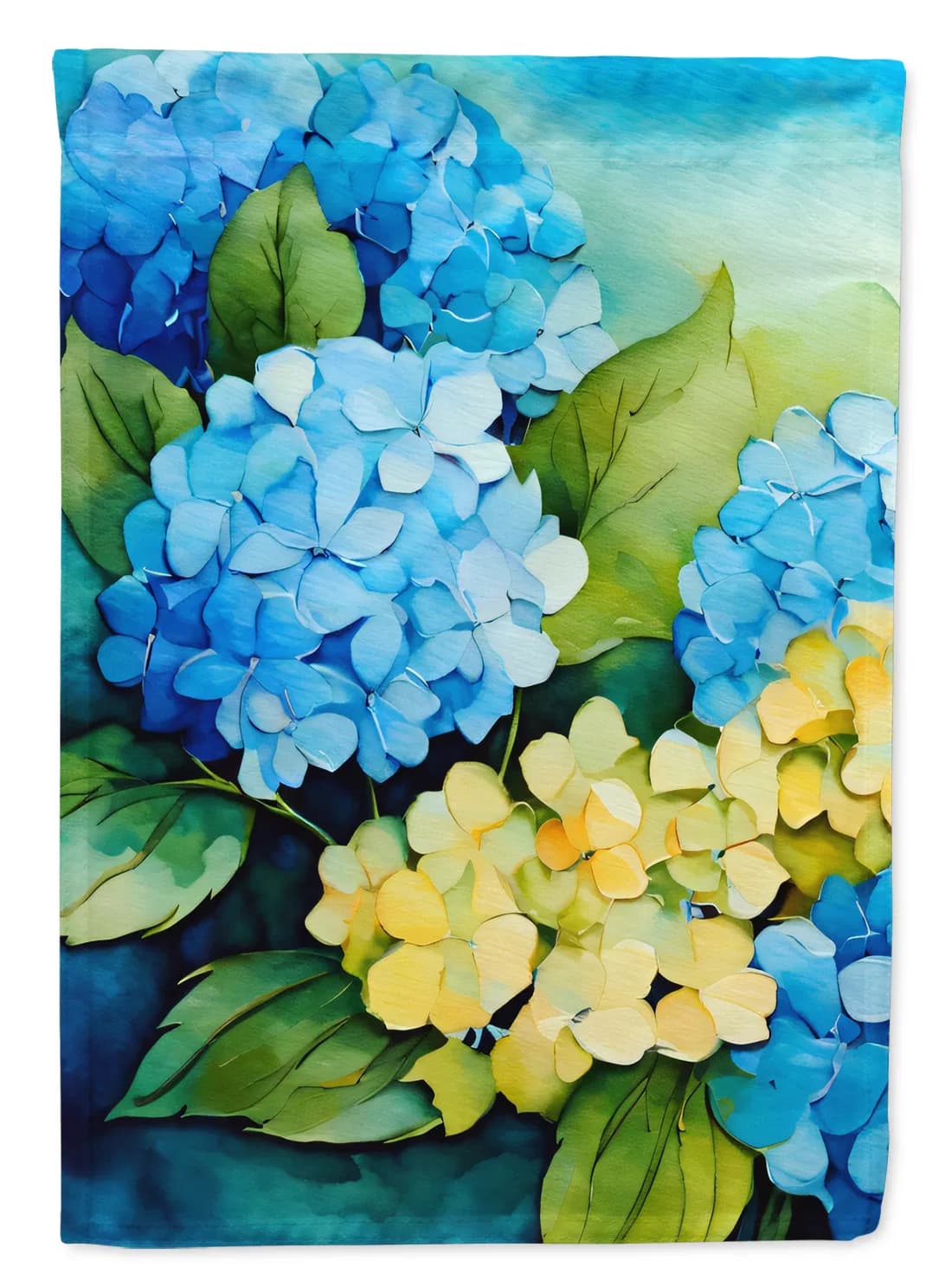 Hydrangeas in Watercolor House Flag Large Porch Sleeve Pole Decorative Outside Yard Banner Artwork Wall Hanging, Polyester, House Size, Multicolor