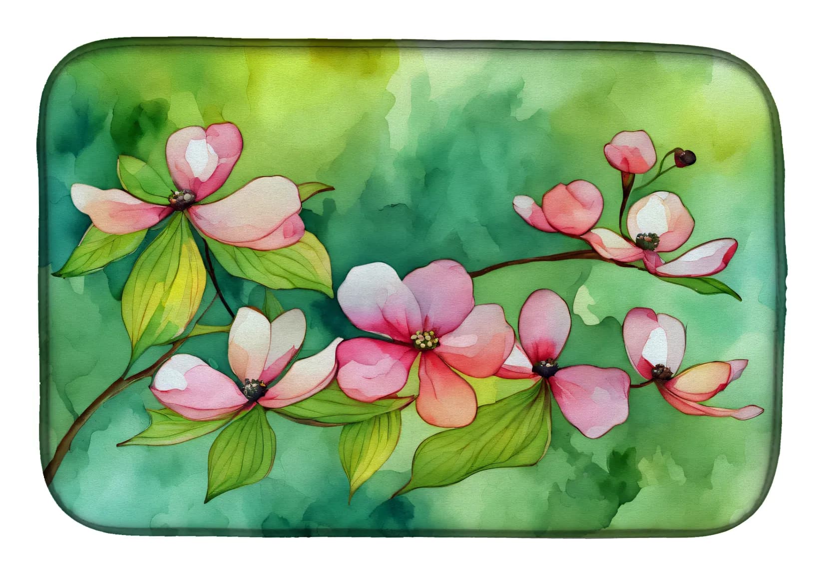 Virginia American Dogwood in Watercolor Dish Drying Mat Absorbent Dish Drying Mat Pad for Kitchen Counter Dish Drainer Mat for Countertop, 14 x 21", Multicolor
