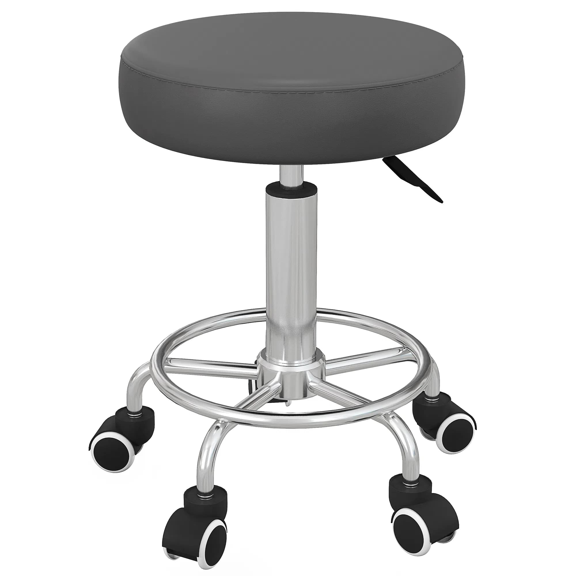 Vinsetto Salon Stool with Adjustable Height, PU Leather Barber Rolling Massage Tattoo Chair for Bar Beauty SPA, Grey