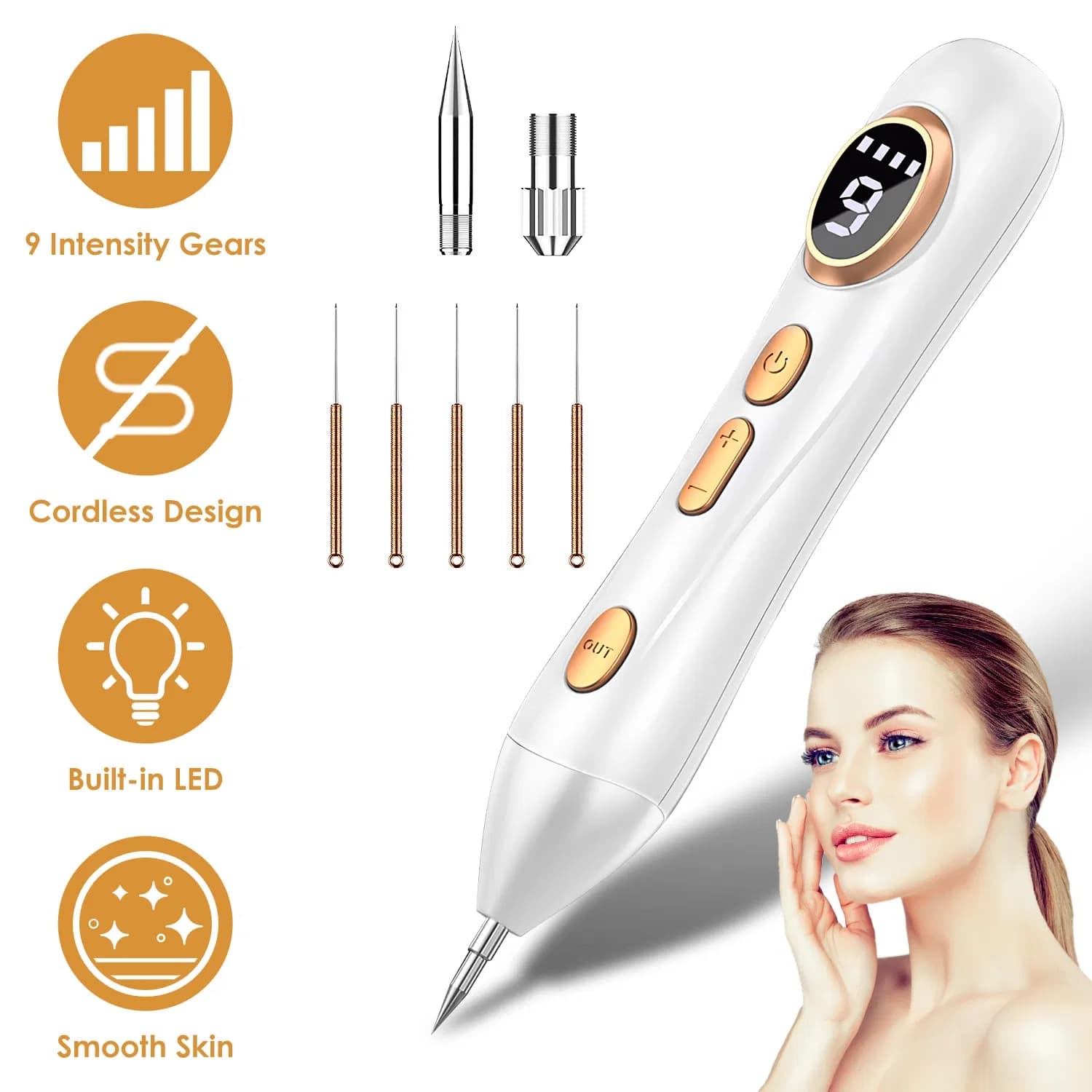 Portable Skin Tag Remover Pen with LED Light 9 Intensity Gears Cordless Rechargeable Skin Tag Removal Kit Intended for Common Warts Mole Skin Tags Gift for Girl Women