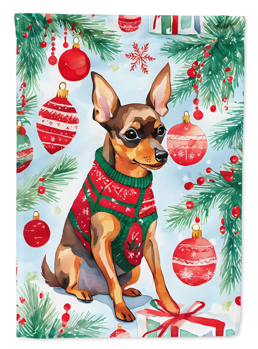 Miniature Pinscher Christmas House Flag Large Porch Sleeve Pole Decorative Outside Yard Banner Artwork Wall Hanging, Polyester, House Size, Multicolor