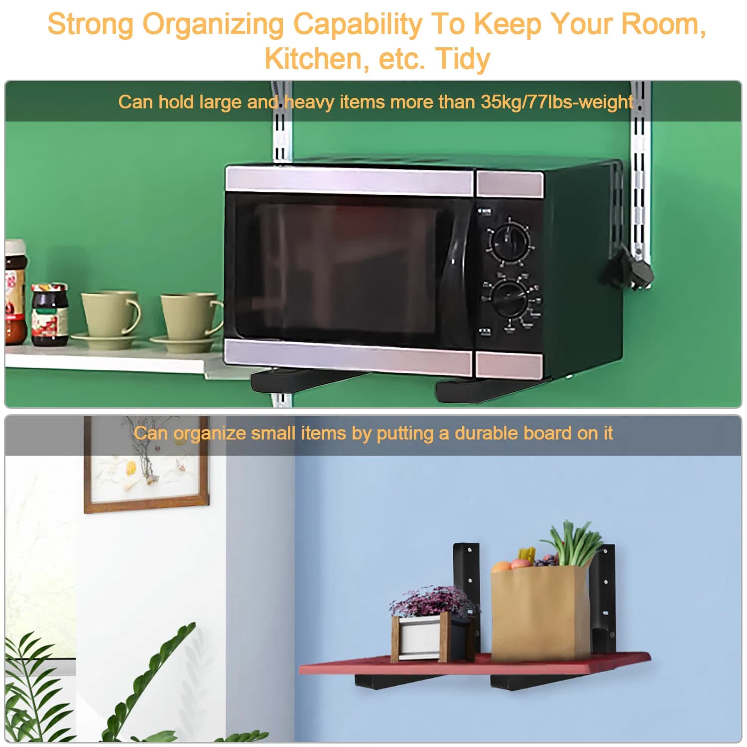 Multi-Functional L-Shape Wall Mount Bracket, Adjustable Retractable Microwave Shelf, Heavy-Duty Anti-Rust Steel Storage Rack for Indoor & Outdoor Use