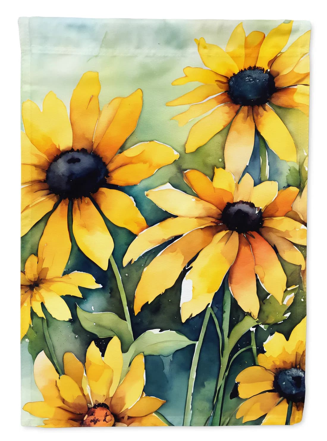Maryland Black-Eyed Susans in Watercolor House Flag Large Porch Sleeve Pole Decorative Outside Yard Banner Artwork Wall Hanging, Polyester, House Size, Multicolor