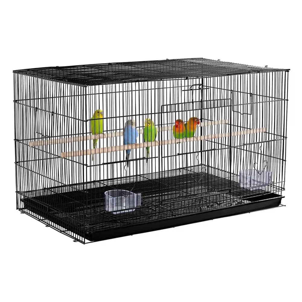 30.5'' Metal Cage with Wood Perches for Small birds, Black
