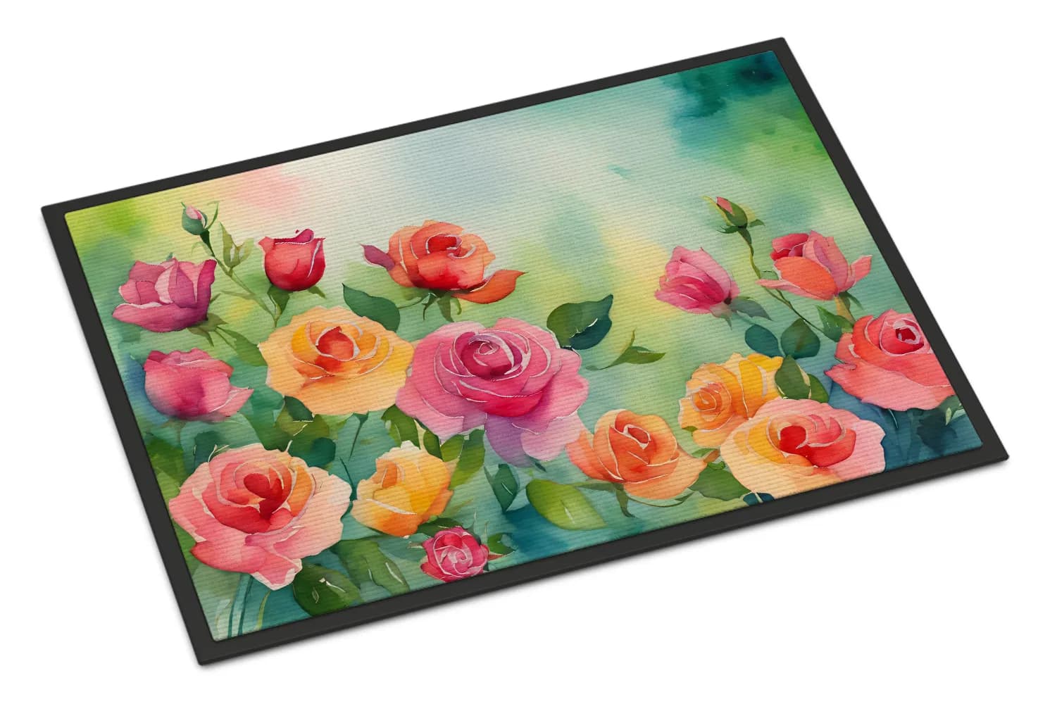 Roses in Watercolor Doormat Front Door Mat Indoor Outdoor Rugs for Entryway, Non Slip Washable Low Pile, 24H X 36W