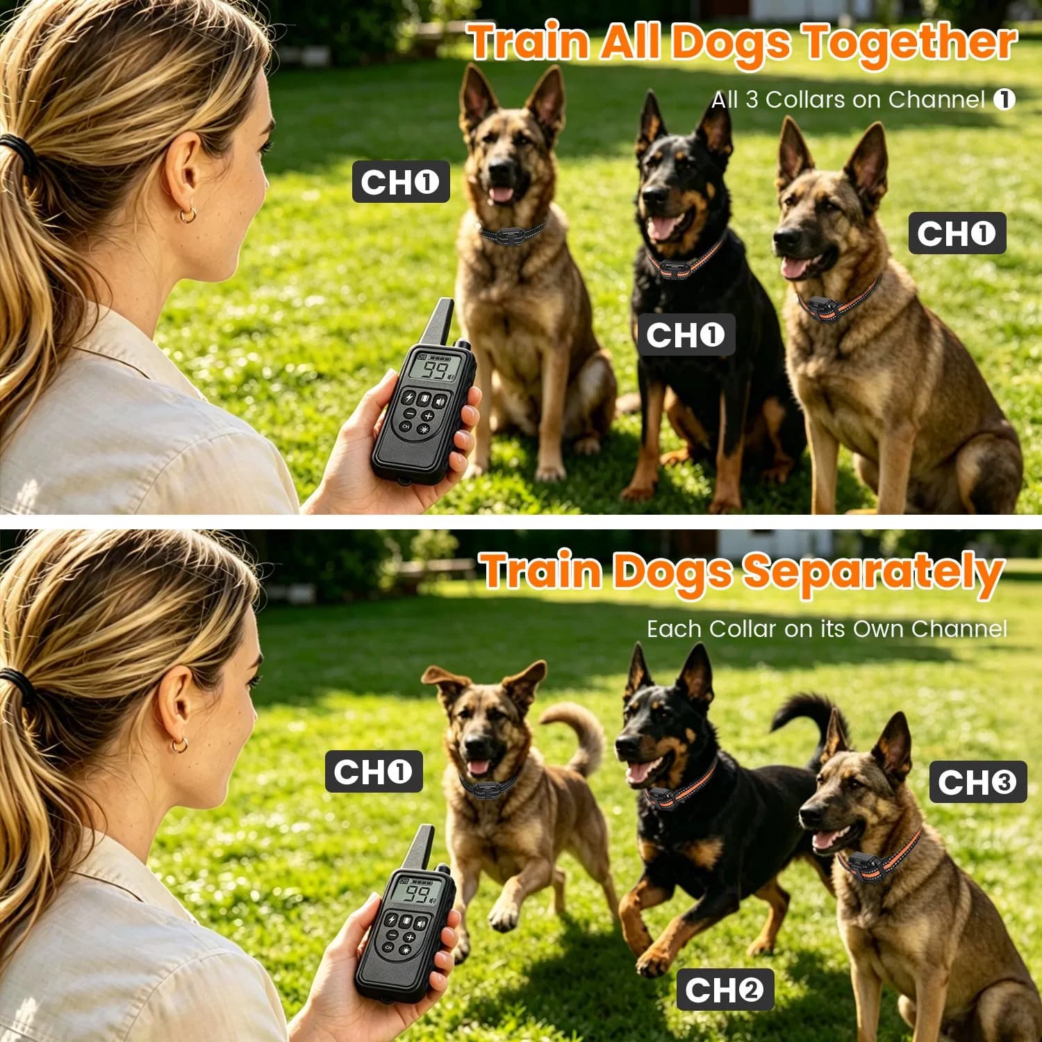 Dog Training Collar with Remote Rechargeable Dog Training Collar IP68 Waterproof with 4 Training Modes 3 Channels for Medium and Small Dogs