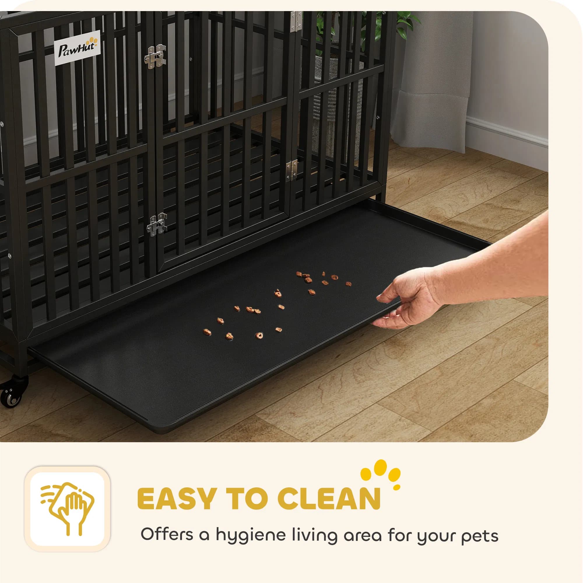 49" Heavy Duty Steel Dog Crate Kennel Pet Cage with Wheels for Convenient Access Anti-Pinching Floor, Black