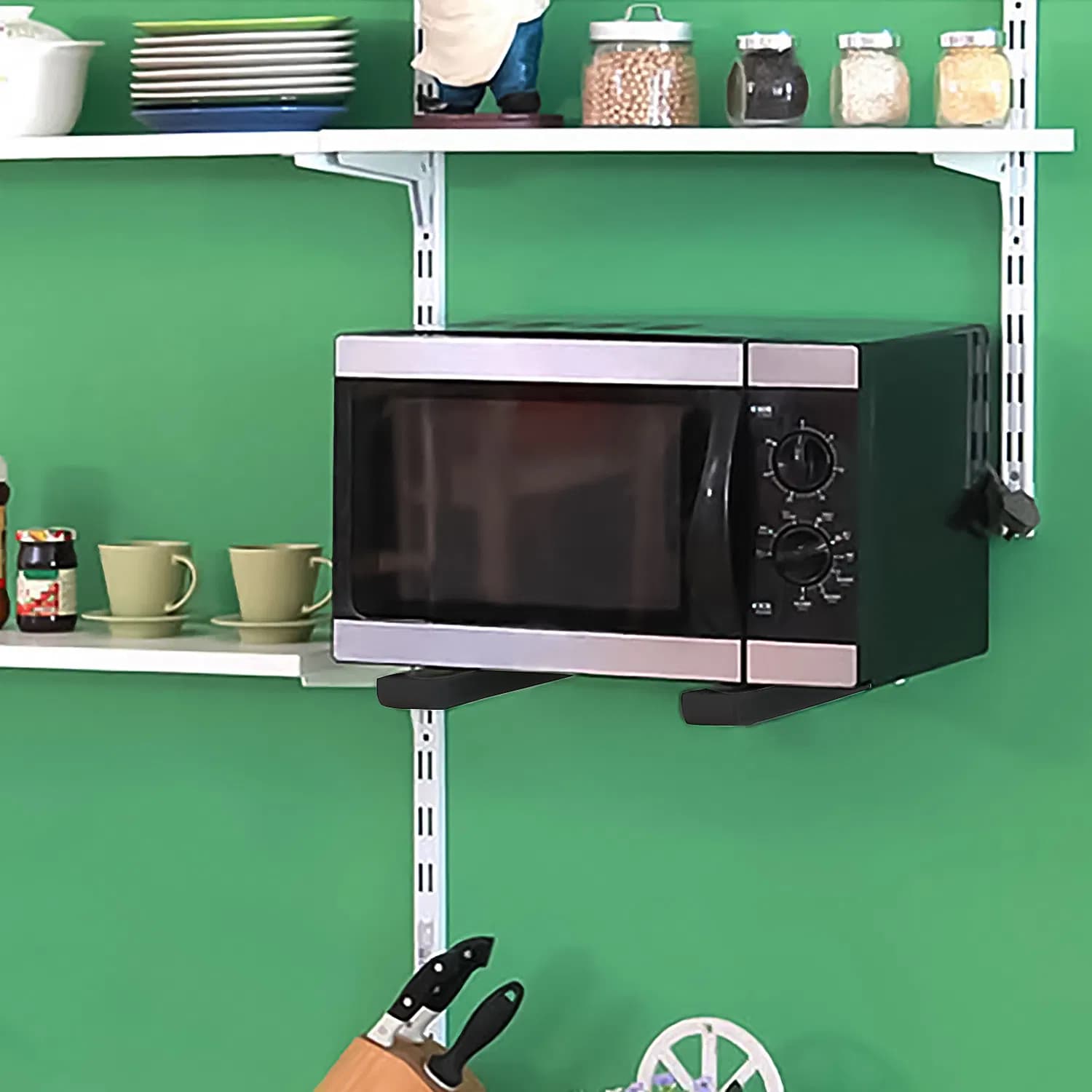 Multi-Functional L-Shape Wall Mount Bracket, Adjustable Retractable Microwave Shelf, Heavy-Duty Anti-Rust Steel Storage Rack for Indoor & Outdoor Use