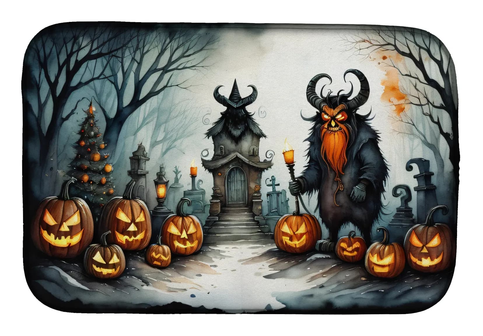 Krampus The Christmas Demon Spooky Halloween Dish Drying Mat Absorbent Dish Drying Mat Pad for Kitchen Counter Dish Drainer Mat for Countertop, 14 x 21", Multicolor