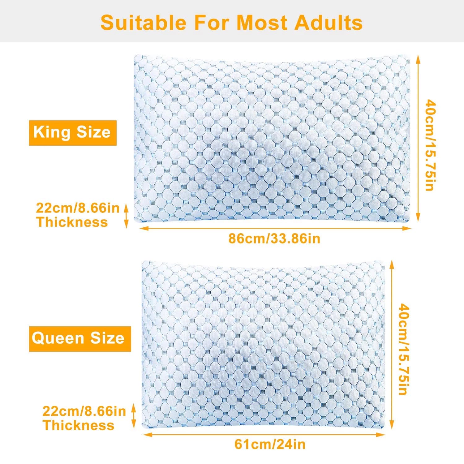 Adjustable, Washable, Breathable Cooling Memory Foam Pillow Ventilated Soft Bed Pillow w/ Cooling Gel Infused Memory Foam Heat Moisture Reducing Cooling Fiber Breathable Machine Washable,