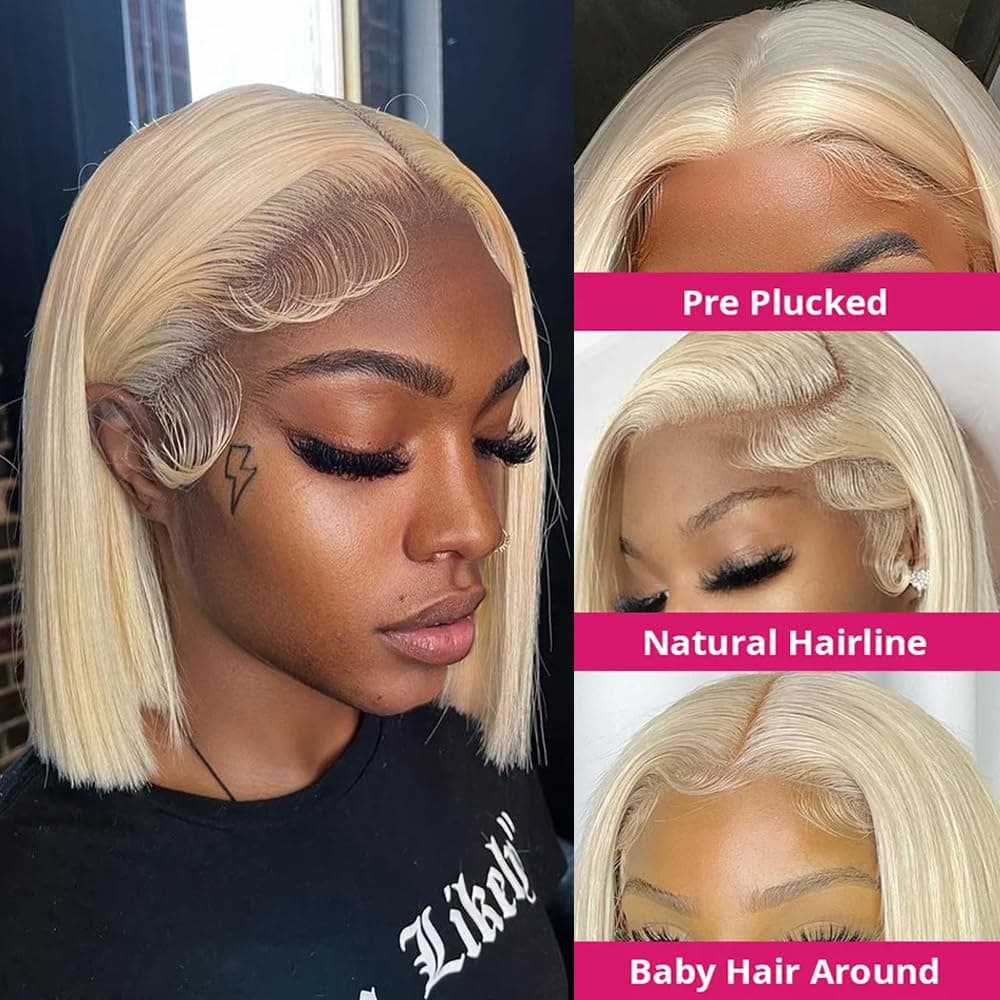 13x4 Lace Front Bob Wig, Color 613 Straight, Density