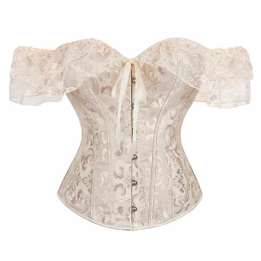 Court-style Lace Sexy Corset Dress With Boned Bodice, Slim Fit, Off-shoulder, Waist-cinching And Chest-support Shaping Garment For Women-apricot