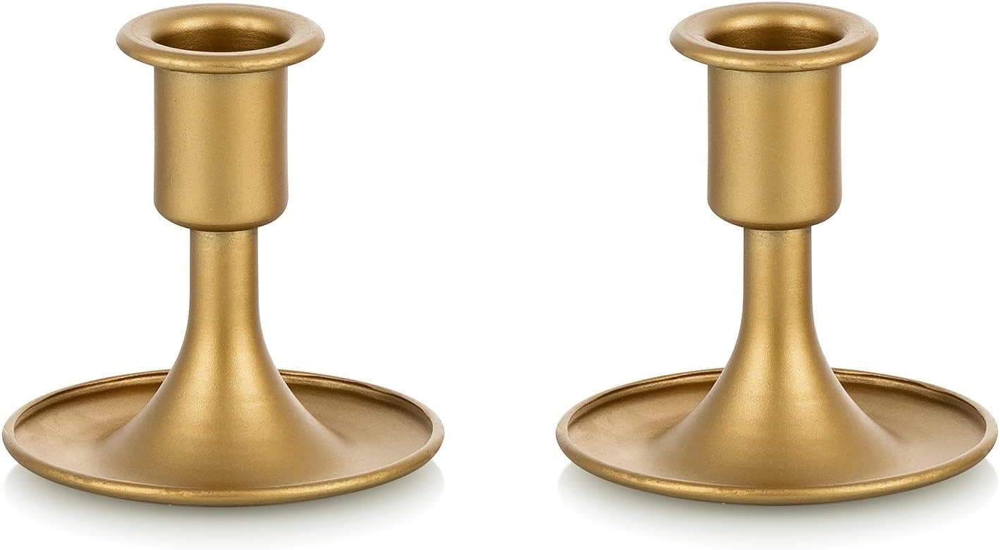 Gold Taper Candle Holders, Set Of 2, Elegant Tabletop Candle Stand For Christmas, Wedding, Dining Table & Home Decor