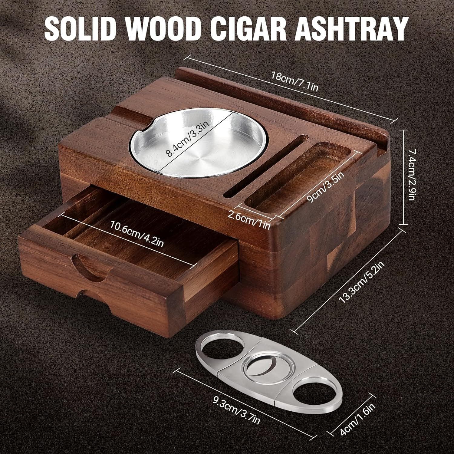 Cigar Ashtray - Wooden Ashtray With Cigar Cutter
