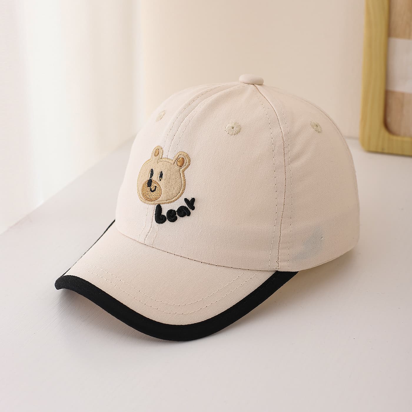 Children's Multi-color Edge-stitching Cartoon Bear Letter Embroidery Adjustable Cute And Versatile Baseball Cap Suitable For Going Out For Shopping