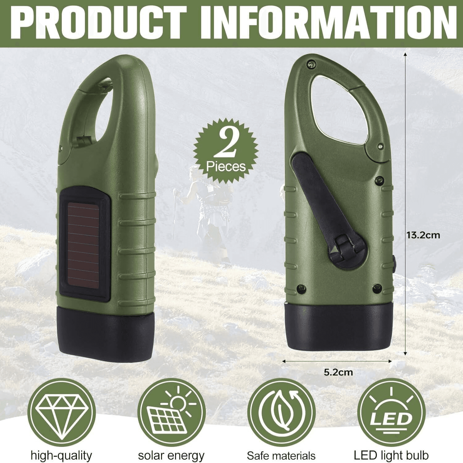 2-Pack Solar & Hand Crank Torch Set