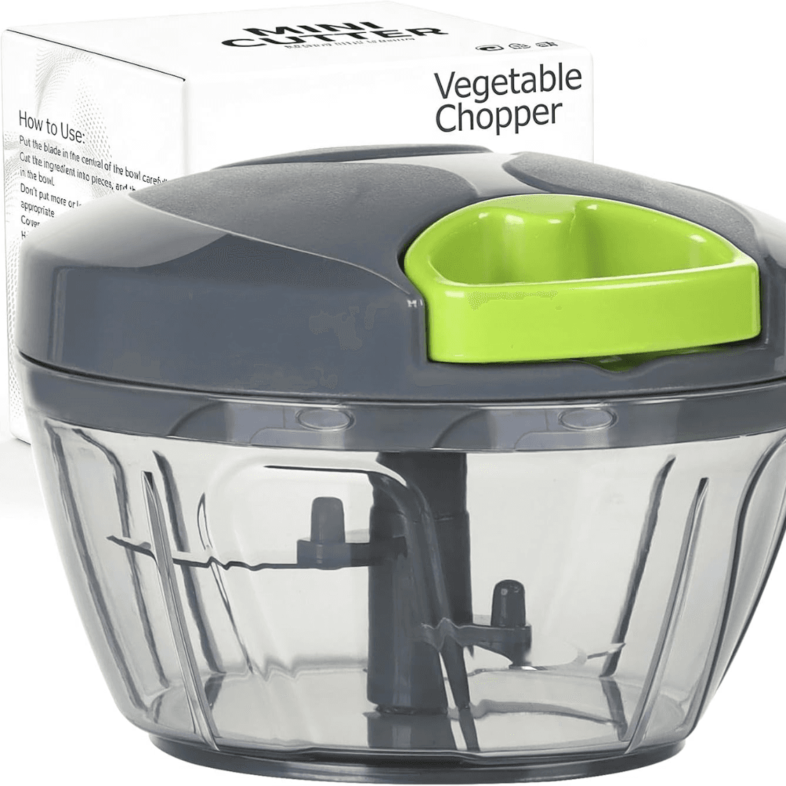 Manual Pull String Food Chopper, 500ml Vegetable Cutter & Garlic Mincer, Grey