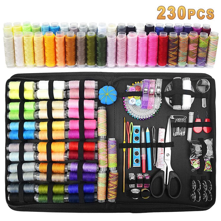 230Pcs Portable Sewing Kit Home Travel Case Needles Thread Scissors Set