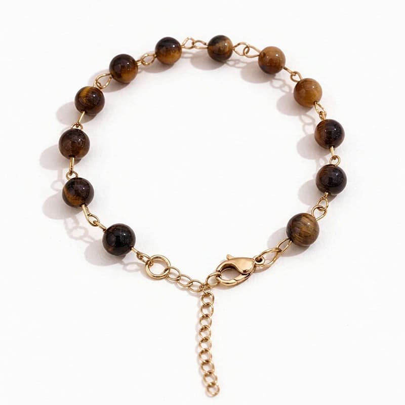 Stainless Steel Bracelet With Tiger's Eye Beads