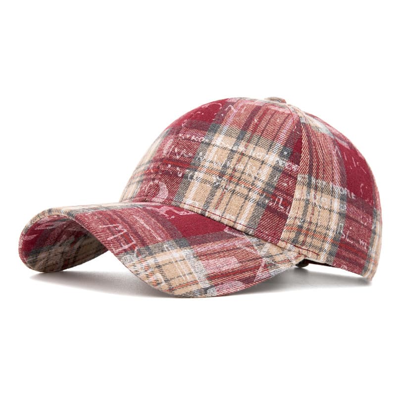 Retro Checkered Lettering Graffiti Baseball Cap - Korean Version, Trendy And Fashionable, Versatile And Casual Hard-brimmed Baseball Cap