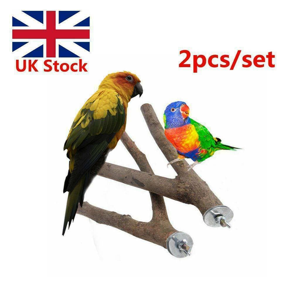 2PcsSet WoodParrot Bird Stand Tree Branch Hanging Toys Cage Perches Pet Budgie