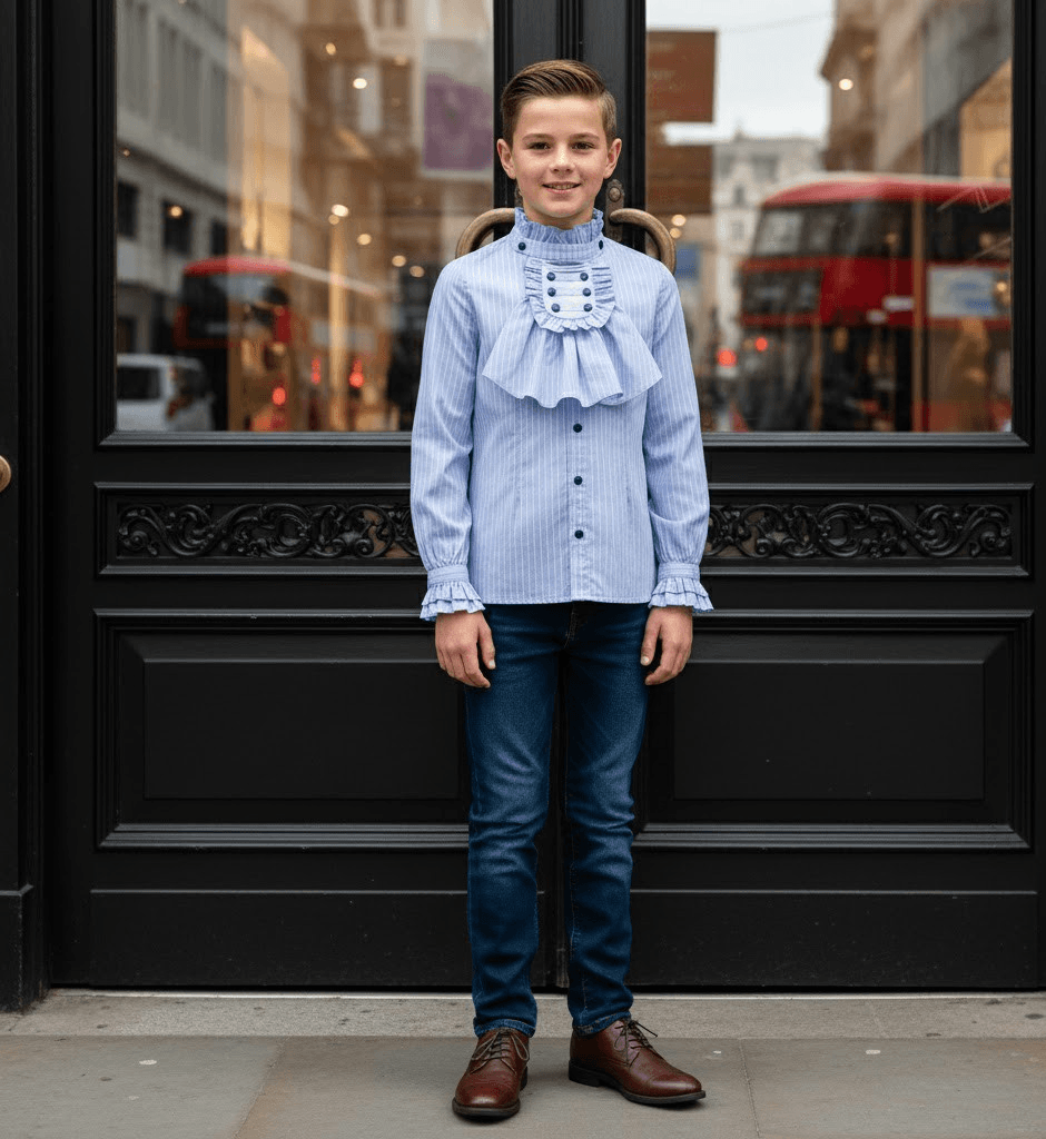 Boys Blue Formal Shirt Removable Collar Kids Wedding Party School Shirt 4-14Y