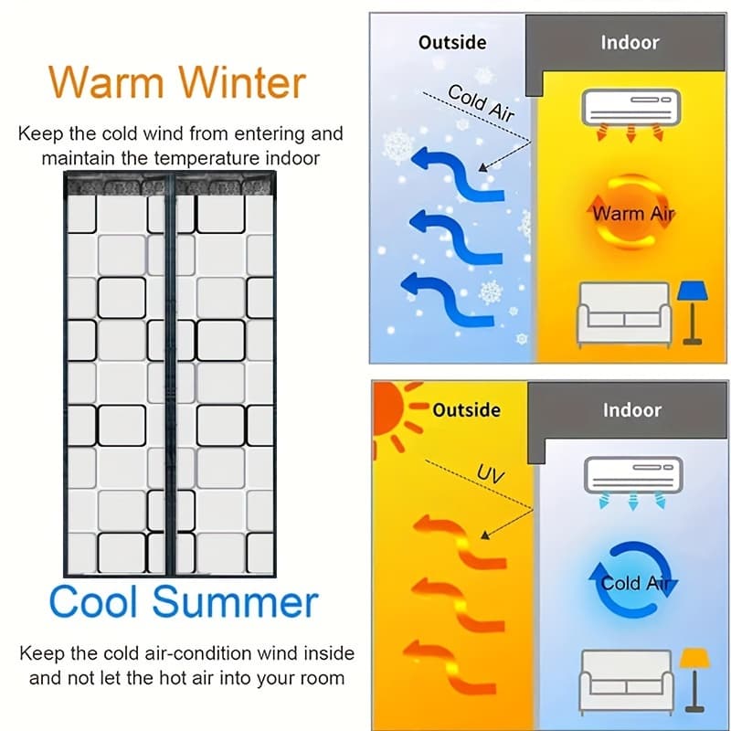 Classic Country-style EVA Polyethylene Air Conditioner Door Curtain, Magnetic Closure, Windproof, Blocks Cold Air, Smoke Barrier, Easy To Install, Suitable For All Seasons, Waterproof, Unlined, Plain